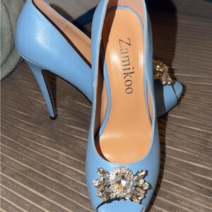 Sky Blue Embellished Women's Heels